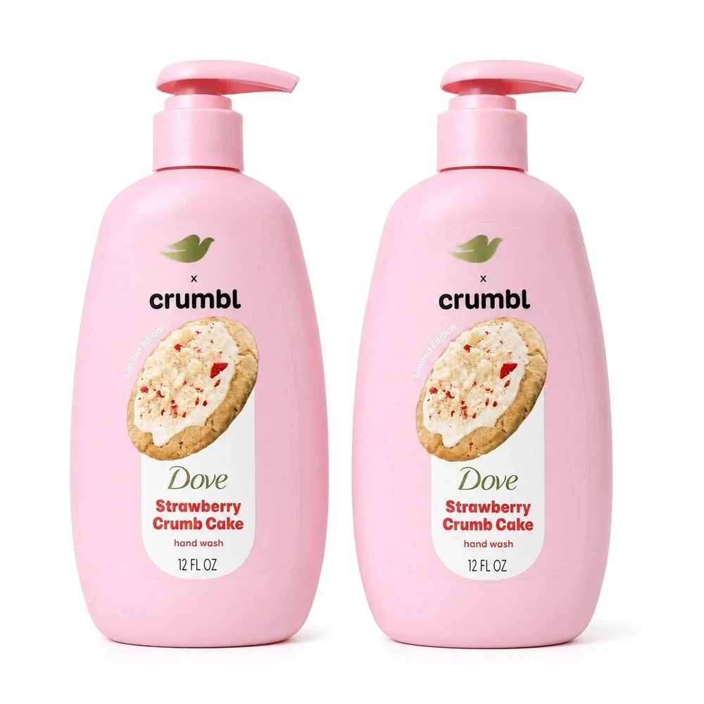 Dove Crumbl Strawberry Crumb Cake Hand Wash 12oz Set of 2 Pink product cookie